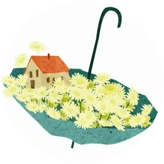 😇 64353eb3 家, 傘, 花, 家, シェルター, 自然, イラスト telegram sticker