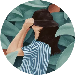 😊 6687e6d8 女性, 帽子, イラスト, ポートレート, 葉, ストライプ telegram sticker