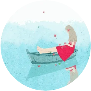 🤗 d7f65cfc ボート, 女性, 水, 赤いドレス, 秋, 葉, 反射 telegram sticker