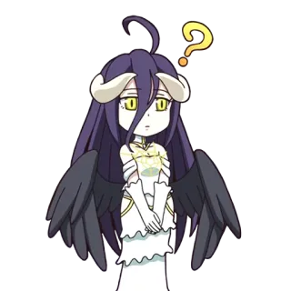 ❓ 1a15803b Albedo Overlord anime, character, demon, horns, wings, question mark whatsapp sticker