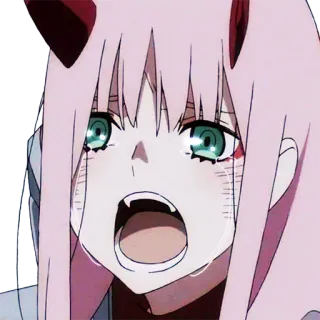 😭 3ae49147 Zero Two Darling in the Franxx anime, Zero Two, crying, Darling in the Franxx, pink hair, horns whatsapp sticker