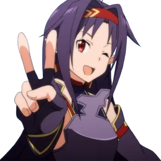 ✌ ba234c69 Yuuki Konno Sword Art Online anime, girl, character, peace, wink whatsapp sticker