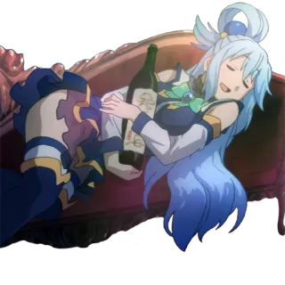 🍾 ce27afd7 Aqua Konosuba anime, cartoon, drunk, sleeping, character, wine whatsapp sticker