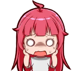 😱 e5d81bfd anime, terkejut, panik, takut, kartun, chibi, ketakutan, rambut merah whatsapp sticker