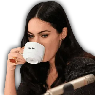 ๐ญ 556fc884 Ela Ant woman, drinking, tea, cup, microphone, actress telegram sticker