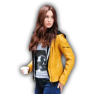 ๐ข fc65066b Megan Fox woman, actress, yellow jacket, megan, fox telegram sticker