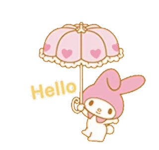 💖 b7b54578 My Melody Hello lindo, My Melody, Hola, rosa, paraguas, kawaii whatsapp sticker
