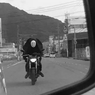 👁‍🗨 c3638d3e No-Face Spirited Away no-face, spirited away, ghibli, anime, motorcycle, kawasaki, bike telegram sticker