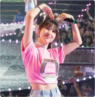 💗 6d4420f9 woman, singer, performance, stage, pink shirt, idol, heart gesture telegram sticker