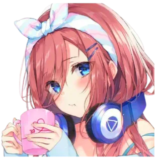 😅 103d9327 39 anime, girl, cute, headphones, cartoon, illustration telegram sticker