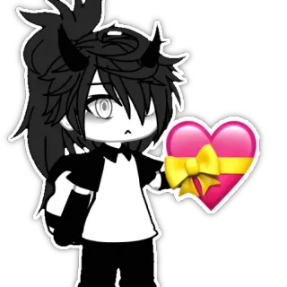 💝 48b97c1f Gacha, Anime, Hart, Demon, Zwart wit telegram sticker