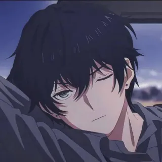 🍤 a4827b74 อนิเมะ, อนิเมะผู้ชาย, ผมสีดำ, ต่างหู, ขยิบตา telegram sticker