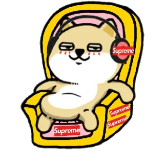 ✳️ 87981217 Supreme dog, cartoon, headphones, supreme, relaxed telegram sticker
