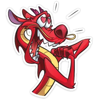 😍 627e4575 Mushu Mulan дракон, мультфильм, Disney, Мулан, Мушу, анимация, красный telegram sticker