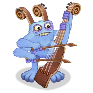😬 80a277f3 Bowgart My Singing Monsters monstruo, música, instrumento de cuerda, lindo, juego telegram sticker