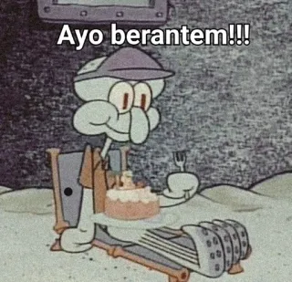🌟 5ccba15b Squidward Tentacles SpongeBob SquarePants Ayo berantem!!! Lula Molusco, Bob Esponja, desenho animado, meme, bolo, luta, bravo telegram sticker