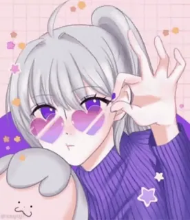 😷 5b8563cf อนิเมะ, การ์ตูน, ผู้หญิง, แว่นตารูปหัวใจ, สีม่วง, คาวาอิ, น่ารัก, สุนทรียศาสตร์ telegram sticker