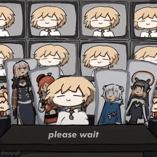 😷 7ed4dfe8 please wait อนิเมะ, มังงะ, รอ, น่ารัก, ดิจิทัลอาร์ต telegram sticker