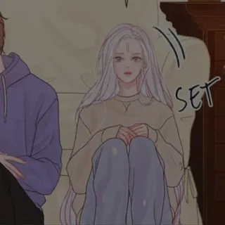 🖤 7a5b302a SET ผู้หญิง, ผมยาว, นั่ง, การ์ตูน telegram sticker