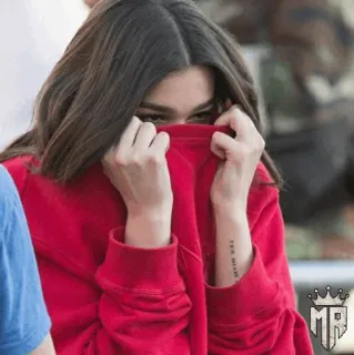 🍓 005d6285 mulher, moletom vermelho com capuz, rosto coberto, escondido/a, casual, retrato telegram sticker