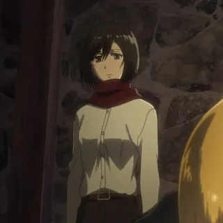 🥀 520ba762 Mikasa Ackerman Attack on Titan Anime, Karakter perempuan, Syal, Serius, Ilustrasi telegram sticker