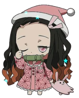 😴 bbde1de5 Nezuko Kamado Demon Slayer อนิเมะ, จิบิ, น่ารัก, เนซึโกะ, ดาบพิฆาตอสูร, ง่วง, สีชมพู, กระต่าย, คริสต์มาส telegram sticker