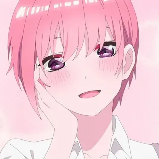 🦊 0337827d Ichika Nakano The Quintessential Quintuplets anime, gadis, rambut pink, imut, tersipu, tersenyum, karakter whatsapp sticker