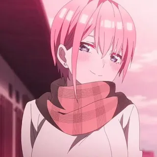 🦊 1fce3c07 Anime, Gadis, Rambut pink, Syal, Lucu, Tersenyum, Karakter whatsapp sticker