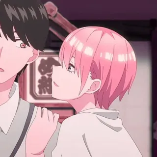 🦊 4962febe Anime, Pasangan, Romantis, Rambut merah muda, Kartun whatsapp sticker