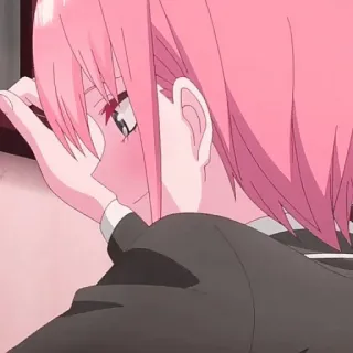 🦊 4feff9fa anime, rambut merah muda, kartun, sedih, gadis whatsapp sticker