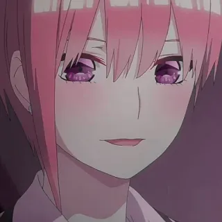 🦊 cb8e7ecd anime, gadis, rambut pink, mata ungu, kartun, potret whatsapp sticker