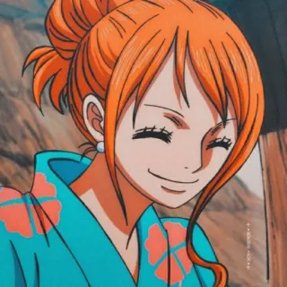 🍊 fad610bf Nami One Piece Anime, One Piece, Nami, Charakter, orange Haare, glücklich, Cartoon telegram sticker