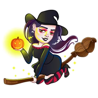 🧙‍♀️ e048cdb9 witch, halloween, pumpkin, broom, magic, woman, sticker whatsapp sticker