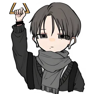 😀 6173c9d0 anak laki-laki, earbud, berdiri, memegang, syal, kartun telegram sticker