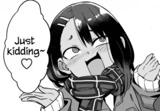 😆 545781aa Just kidding~ animé, dessin animé, fille, cœur, plaisanterie, écharpe telegram sticker