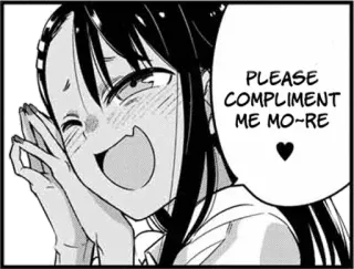 🖤 cea9e2e3 PLEASE COMPLIMENT ME MO~RE anime, manga, compliment, kawaii, cute, heart, request telegram sticker