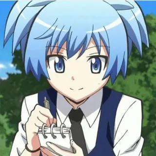 🦕 13cdd930 Nagisa Shiota Assassination Classroom 애니메이션, 만화, 캐릭터, 파란 머리, 노트, 글쓰기, 소년, 학생 telegram sticker