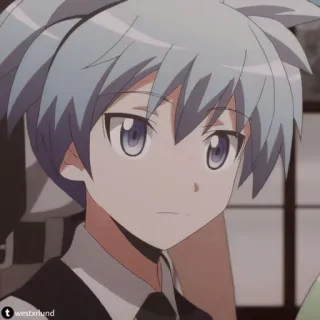 🦕 d724a898 Nagisa Shiota Assassination Classroom 애니메이션, 시오타 나기사, 암살교실, 파란 머리, 교복 telegram sticker