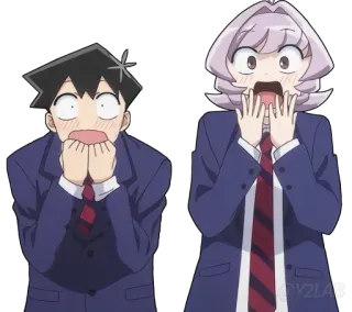 🤭 0c0072c8 Shoko Komi Komi Can't Communicate アニメ, マンガ, 古見さんは、コミュ症です。, 衝撃, びっくり, 只野 telegram sticker