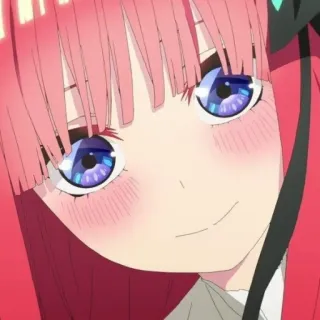 📱 2c08ffab Nino Nakano The Quintessential Quintuplets anime, dibujos animados, chica, personaje, pelo rosa, sonrisa, linda whatsapp sticker