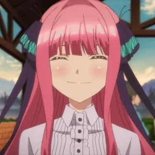 📱 bf5122ad Nino Nakano The Quintessential Quintuplets anime, chica, pelo rosa, sonrisa, mariposa whatsapp sticker