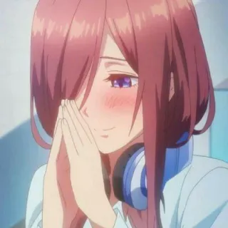💙 7446e32d Miku Nakano The Quintessential Quintuplets アニメ, 女の子, 可愛い, 照れ, ヘッドホン telegram sticker