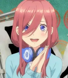 💙 caaca7cf Miku Nakano The Quintessential Quintuplets アニメ, 女の子, ヘッドホン, 笑顔, キャラクター telegram sticker