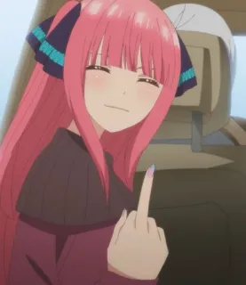 🦋 ff59d55c девушка аниме, средний палец, розовые волосы, мультяшный персонаж telegram sticker