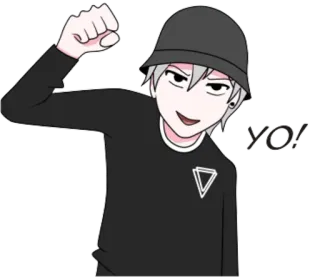 ✊ 0d788532 YO! 卡通, 动漫, 哟, 问候, 动画, 渔夫帽 telegram sticker