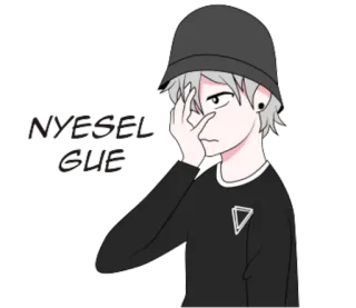 😞 dcd93489 NYESEL GUE 卡通, 后悔, 动漫风格, 男孩, 渔夫帽 telegram sticker