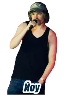 🎤 84a86e4f ЙОУ 男人, 麦克风, 唱歌, 背心, 帽子 telegram sticker