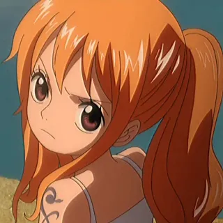🍊 483652bb Nami One Piece anime, cartoon, female, character, orange hair, cute whatsapp sticker