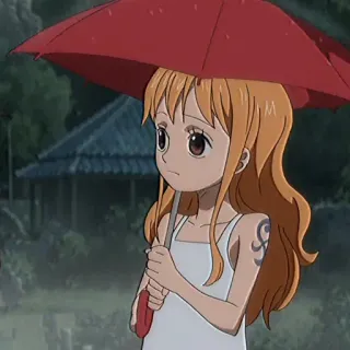 🍊 6d7e50cb Nami One Piece Nami, One Piece, anime, manga, umbrella, rain, cartoon, girl whatsapp sticker