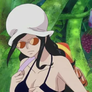 👑 1e3c12eb Nico Robin One Piece Nico Robin, One Piece, Personaggio anime, Pirati di Cappello di Paglia, Cappello, Occhiali da sole telegram sticker